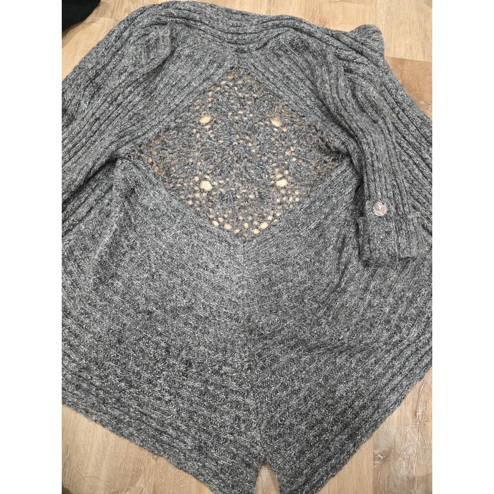 BCBGMAXAZRIA Gray Open-Knit Back Ribbed Waterfall Cardigan Sweater Size S